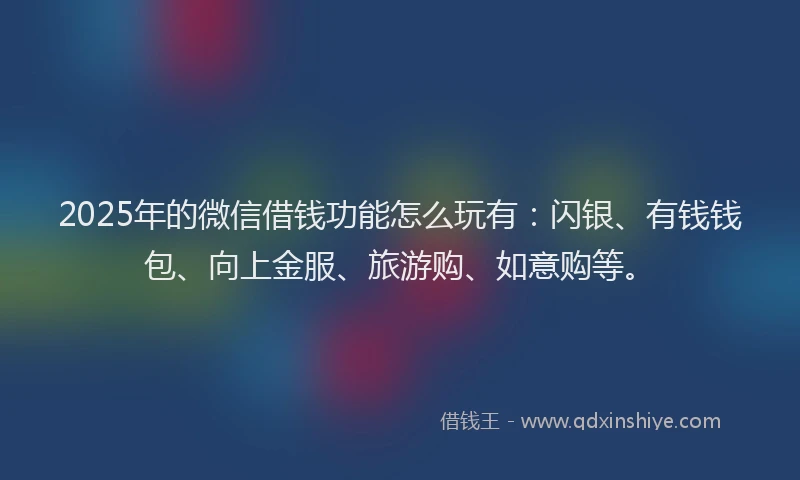 2025年的微信借钱功能怎么玩有：闪银、有钱钱包、向上金服、旅游购、如意购等。