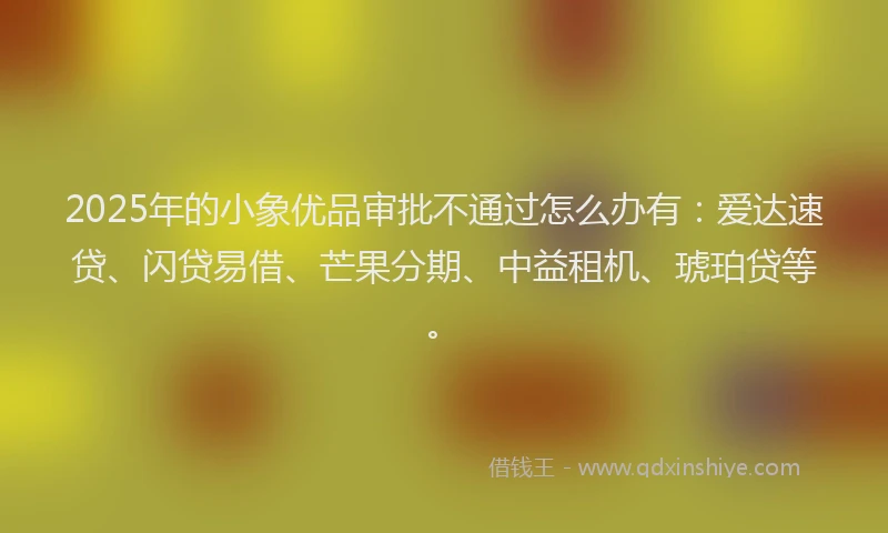 2025年的小象优品审批不通过怎么办有：爱达速贷、闪贷易借、芒果分期、中益租机、琥珀贷等。