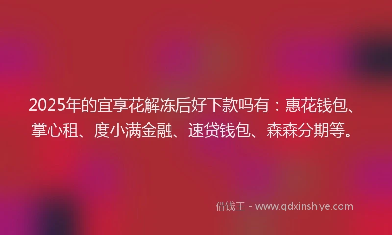 2025年的宜享花解冻后好下款吗有：惠花钱包、掌心租、度小满金融、速贷钱包、森森分期等。