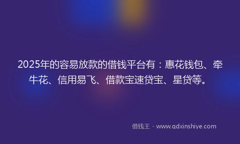 2025年的容易放款的借钱平台有：惠花钱包、牵牛花、信用易飞、借款宝速贷宝、星贷等。
