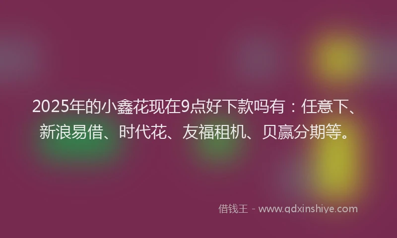 2025年的小鑫花现在9点好下款吗有：任意下、新浪易借、时代花、友福租机、贝赢分期等。