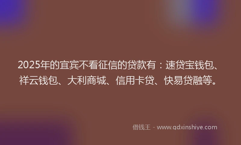 2025年的宜宾不看征信的贷款有：速贷宝钱包、祥云钱包、大利商城、信用卡贷、快易贷融等。
