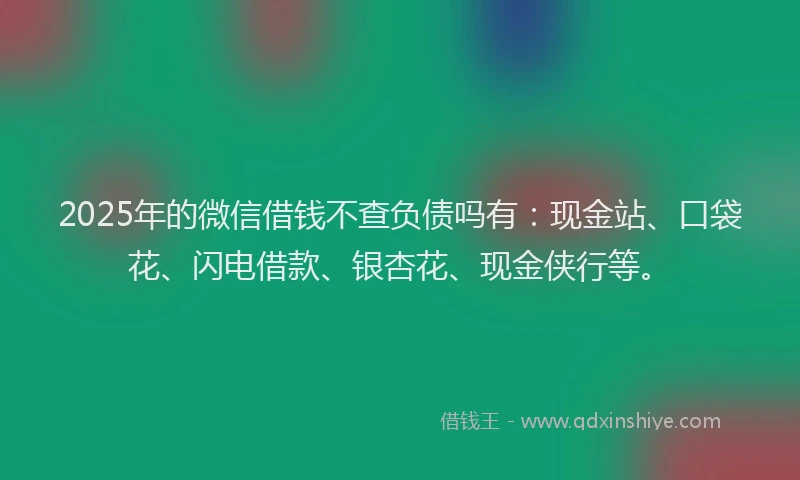 2025年的微信借钱不查负债吗有：现金站、口袋花、闪电借款、银杏花、现金侠行等。
