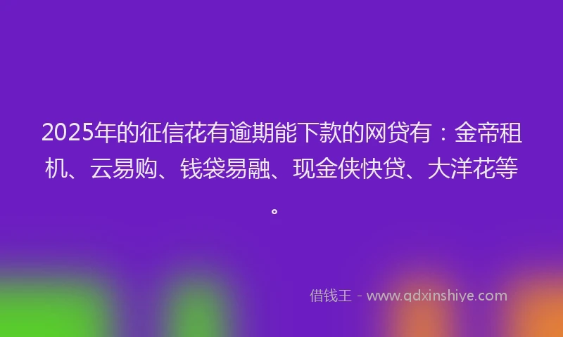 2025年的征信花有逾期能下款的网贷有：金帝租机、云易购、钱袋易融、现金侠快贷、大洋花等。