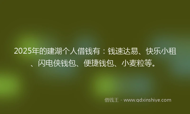 2025年的建湖个人借钱有：钱速达易、快乐小租、闪电侠钱包、便捷钱包、小麦粒等。