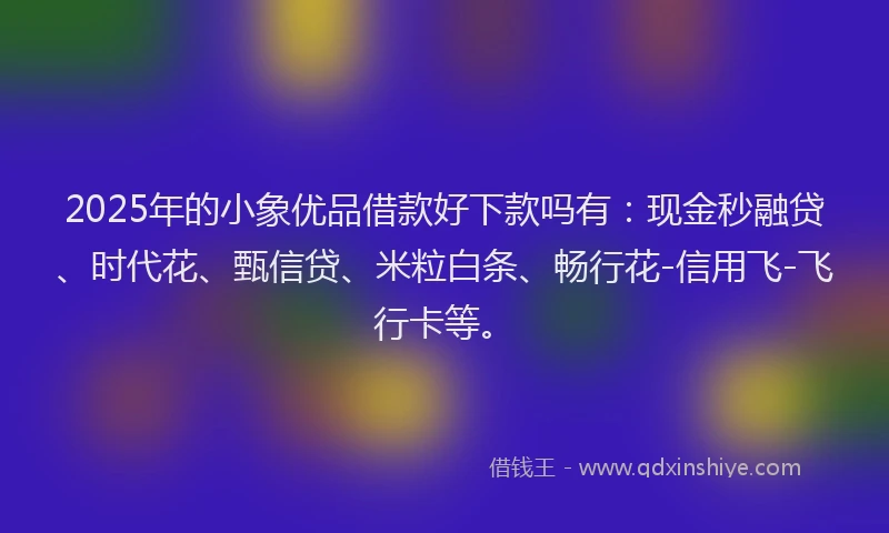 2025年的小象优品借款好下款吗有：现金秒融贷、时代花、甄信贷、米粒白条、畅行花-信用飞-飞行卡等。
