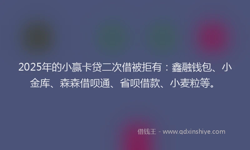 2025年的小赢卡贷二次借被拒有：鑫融钱包、小金库、森森借呗通、省呗借款、小麦粒等。