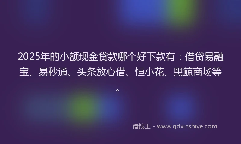 2025年的小额现金贷款哪个好下款有：借贷易融宝、易秒通、头条放心借、恒小花、黑鲸商场等。