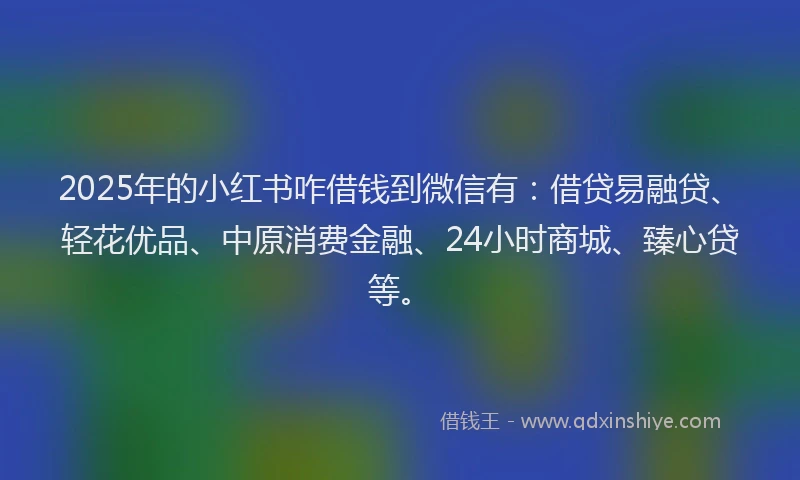 2025年的小红书咋借钱到微信有：借贷易融贷、轻花优品、中原消费金融、24小时商城、臻心贷等。