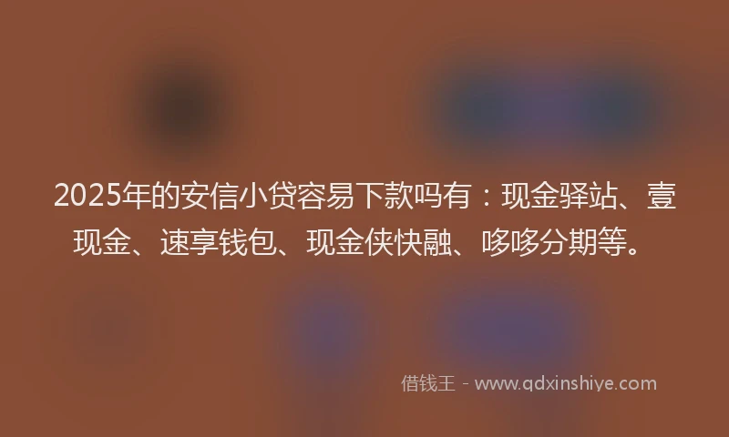 2025年的安信小贷容易下款吗有：现金驿站、壹现金、速享钱包、现金侠快融、哆哆分期等。