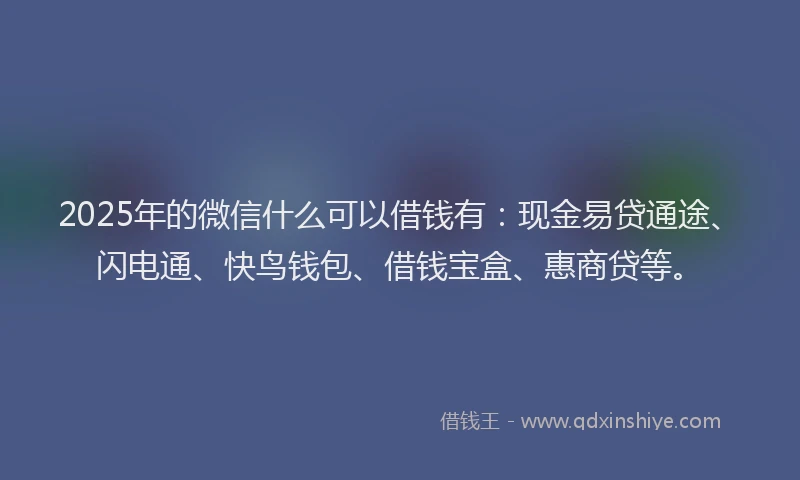2025年的微信什么可以借钱有：现金易贷通途、闪电通、快鸟钱包、借钱宝盒、惠商贷等。