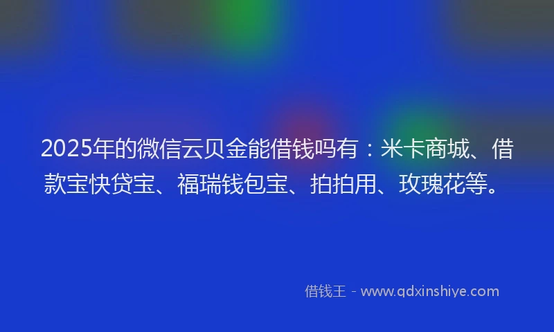 2025年的微信云贝金能借钱吗有：米卡商城、借款宝快贷宝、福瑞钱包宝、拍拍用、玫瑰花等。