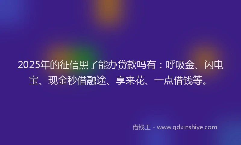 2025年的征信黑了能办贷款吗有：呼吸金、闪电宝、现金秒借融途、享来花、一点借钱等。