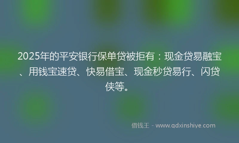 2025年的平安银行保单贷被拒有：现金贷易融宝、用钱宝速贷、快易借宝、现金秒贷易行、闪贷侠等。