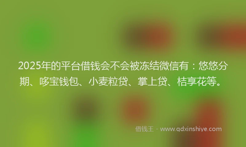 2025年的平台借钱会不会被冻结微信有：悠悠分期、哆宝钱包、小麦粒贷、掌上贷、桔享花等。