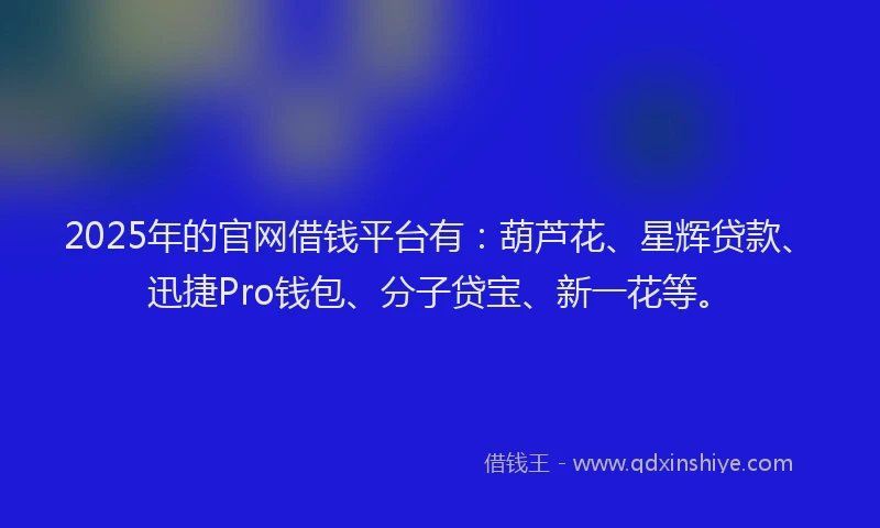 2025年的官网借钱平台有：葫芦花、星辉贷款、迅捷Pro钱包、分子贷宝、新一花等。