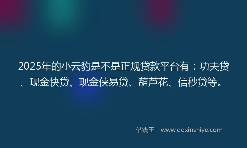 2025年的小云豹是不是正规贷款平台有：功夫贷、现金快贷、现金侠易贷、葫芦花、信秒贷等。