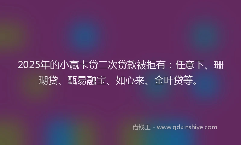 2025年的小赢卡贷二次贷款被拒有：任意下、珊瑚贷、甄易融宝、如心来、金叶贷等。