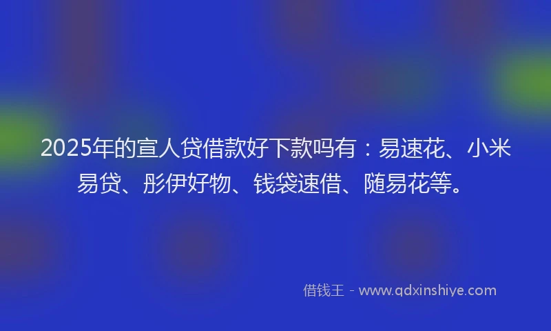 2025年的宣人贷借款好下款吗有：易速花、小米易贷、彤伊好物、钱袋速借、随易花等。