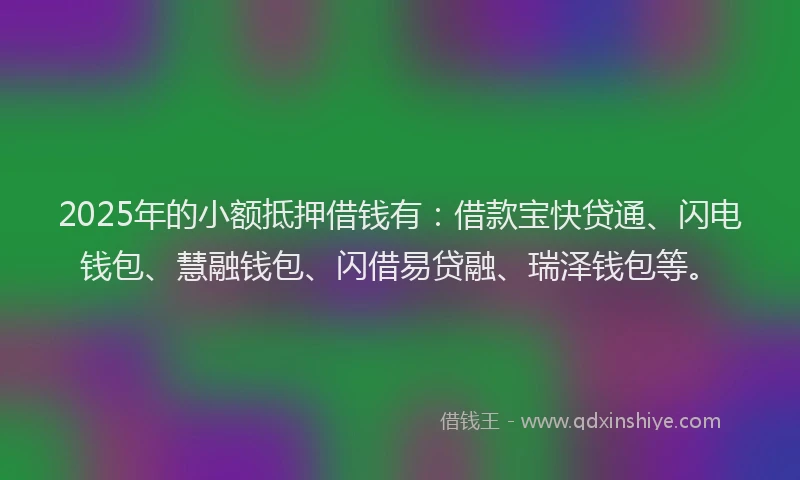 2025年的小额抵押借钱有：借款宝快贷通、闪电钱包、慧融钱包、闪借易贷融、瑞泽钱包等。