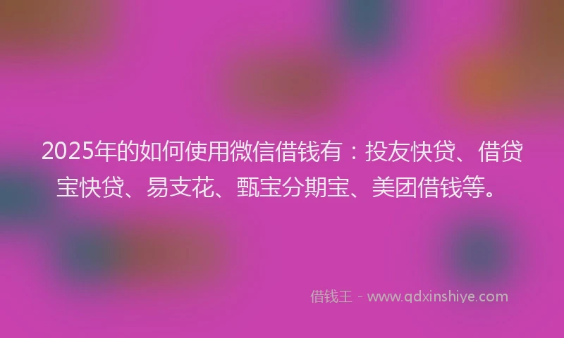 2025年的如何使用微信借钱有：投友快贷、借贷宝快贷、易支花、甄宝分期宝、美团借钱等。