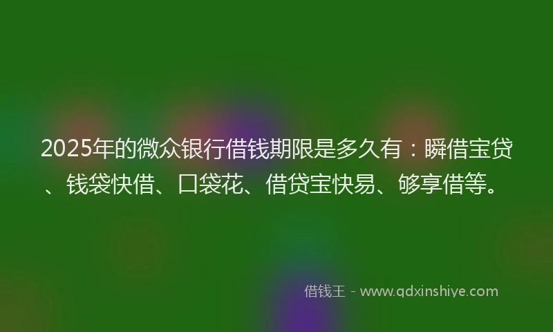 2025年的微众银行借钱期限是多久有：瞬借宝贷、钱袋快借、口袋花、借贷宝快易、够享借等。