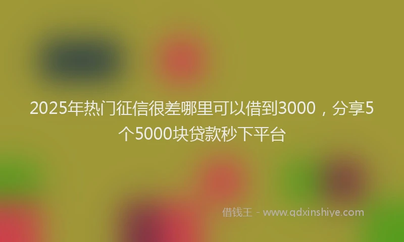 2025年热门征信很差哪里可以借到3000，分享5个5000块贷款秒下平台