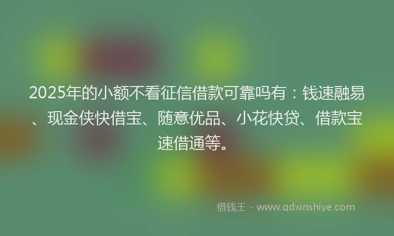 2025年的小额不看征信借款可靠吗有：钱速融易、现金侠快借宝、随意优品、小花快贷、借款宝速借通等。