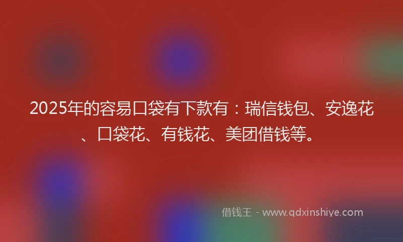 2025年的容易口袋有下款有：瑞信钱包、安逸花、口袋花、有钱花、美团借钱等。