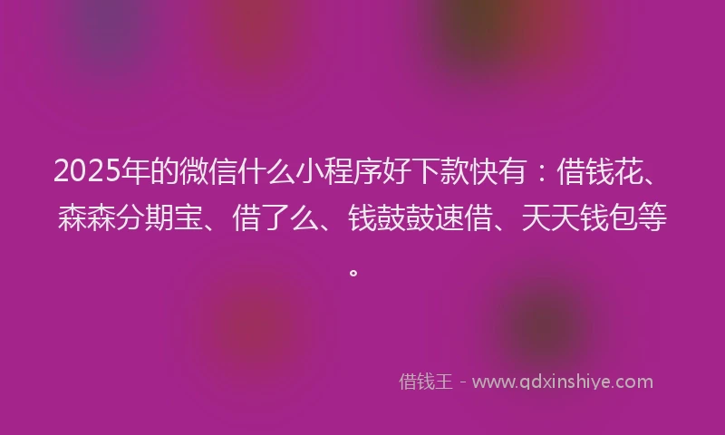 2025年的微信什么小程序好下款快有：借钱花、森森分期宝、借了么、钱鼓鼓速借、天天钱包等。