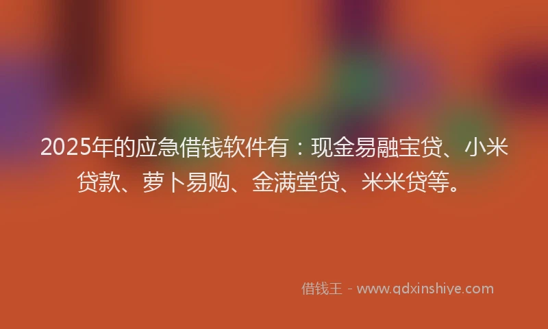 2025年的应急借钱软件有：现金易融宝贷、小米贷款、萝卜易购、金满堂贷、米米贷等。