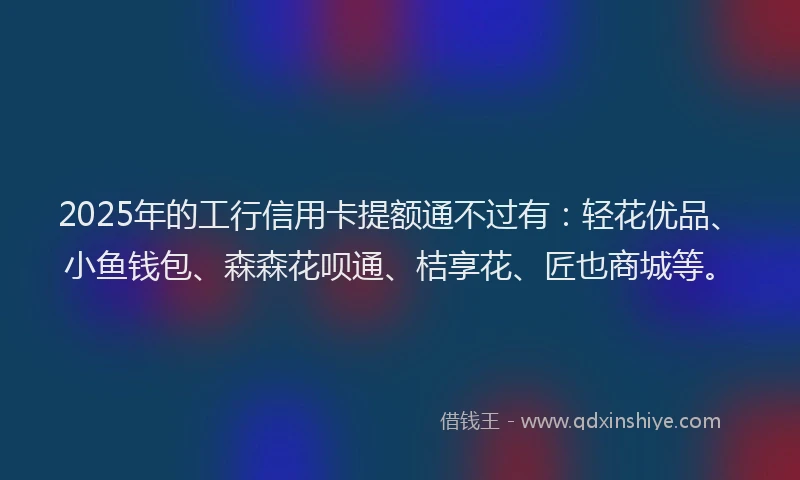 2025年的工行信用卡提额通不过有：轻花优品、小鱼钱包、森森花呗通、桔享花、匠也商城等。