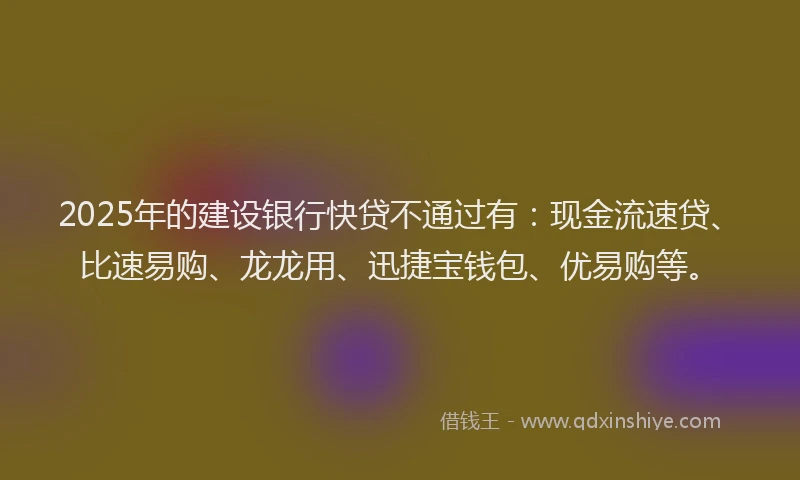 2025年的建设银行快贷不通过有：现金流速贷、比速易购、龙龙用、迅捷宝钱包、优易购等。
