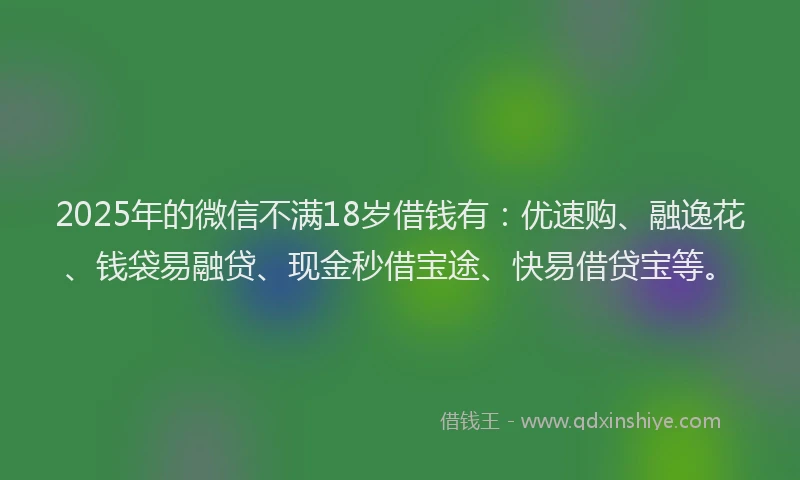 2025年的微信不满18岁借钱有：优速购、融逸花、钱袋易融贷、现金秒借宝途、快易借贷宝等。