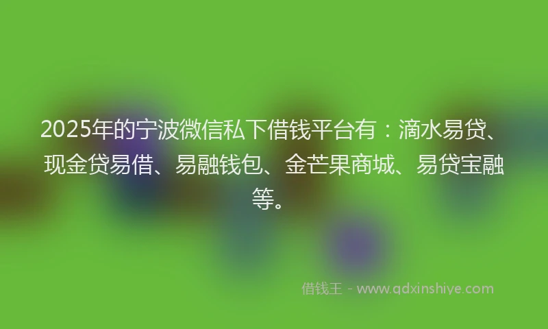 2025年的宁波微信私下借钱平台有：滴水易贷、现金贷易借、易融钱包、金芒果商城、易贷宝融等。