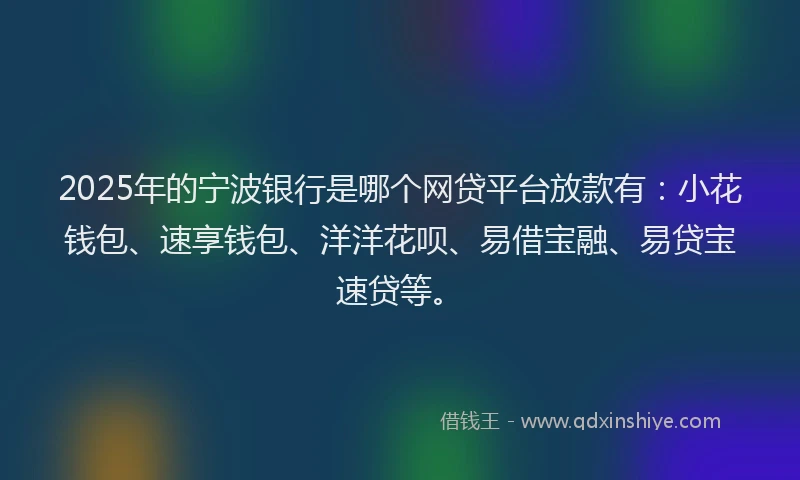 2025年的宁波银行是哪个网贷平台放款有：小花钱包、速享钱包、洋洋花呗、易借宝融、易贷宝速贷等。