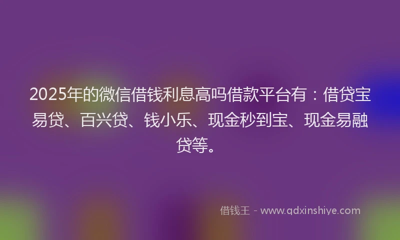 2025年的微信借钱利息高吗借款平台有：借贷宝易贷、百兴贷、钱小乐、现金秒到宝、现金易融贷等。