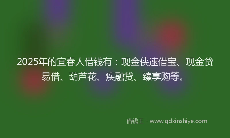 2025年的宜春人借钱有：现金侠速借宝、现金贷易借、葫芦花、疾融贷、臻享购等。
