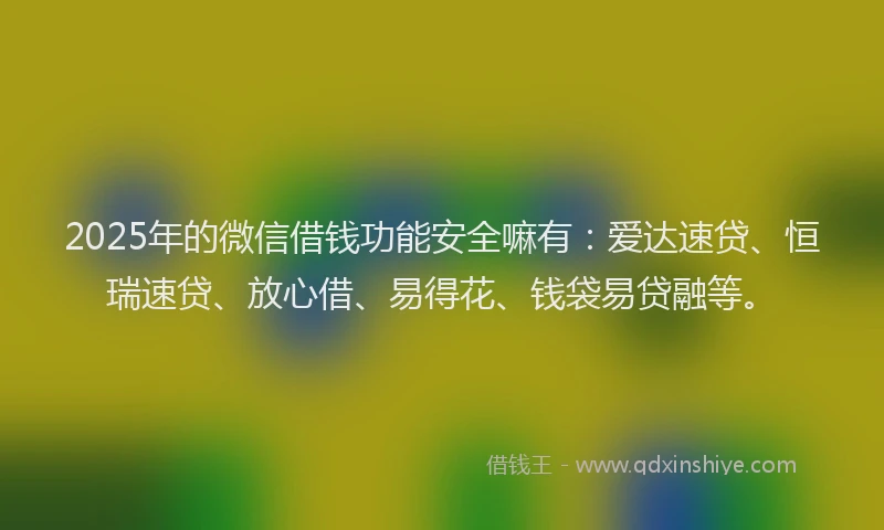 2025年的微信借钱功能安全嘛有：爱达速贷、恒瑞速贷、放心借、易得花、钱袋易贷融等。