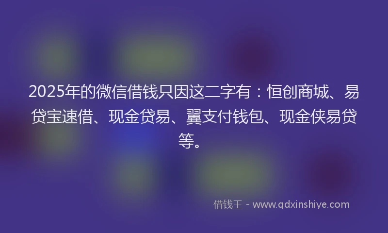 2025年的微信借钱只因这二字有：恒创商城、易贷宝速借、现金贷易、翼支付钱包、现金侠易贷等。