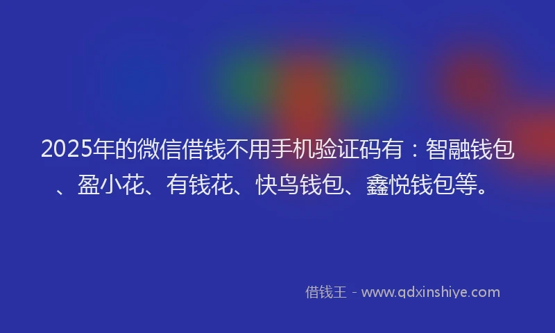 2025年的微信借钱不用手机验证码有：智融钱包、盈小花、有钱花、快鸟钱包、鑫悦钱包等。