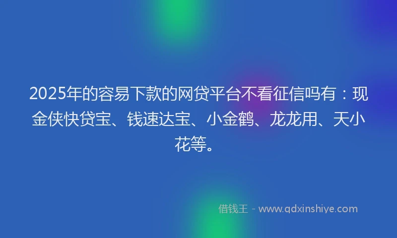 2025年的容易下款的网贷平台不看征信吗有：现金侠快贷宝、钱速达宝、小金鹤、龙龙用、天小花等。