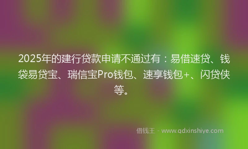 2025年的建行贷款申请不通过有：易借速贷、钱袋易贷宝、瑞信宝Pro钱包、速享钱包+、闪贷侠等。