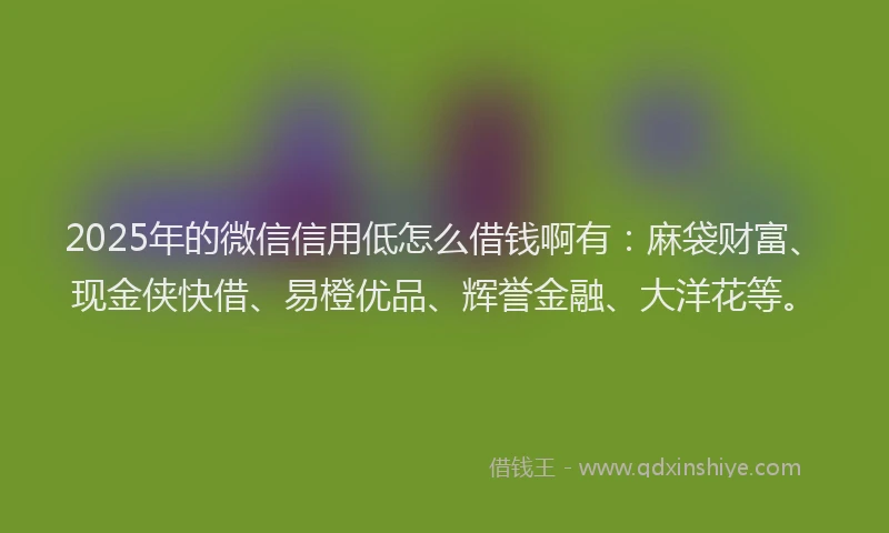 2025年的微信信用低怎么借钱啊有：麻袋财富、现金侠快借、易橙优品、辉誉金融、大洋花等。