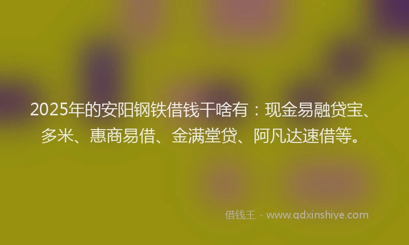 2025年的安阳钢铁借钱干啥有：现金易融贷宝、多米、惠商易借、金满堂贷、阿凡达速借等。
