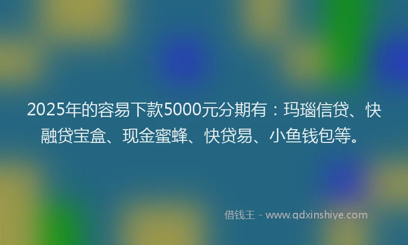 2025年的容易下款5000元分期有：玛瑙信贷、快融贷宝盒、现金蜜蜂、快贷易、小鱼钱包等。