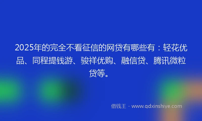2025年的完全不看征信的网贷有哪些有：轻花优品、同程提钱游、骏祥优购、融信贷、腾讯微粒贷等。