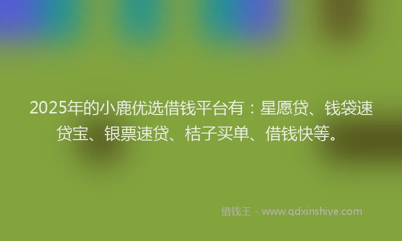 2025年的小鹿优选借钱平台有：星愿贷、钱袋速贷宝、银票速贷、桔子买单、借钱快等。