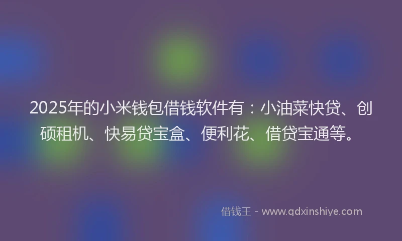 2025年的小米钱包借钱软件有：小油菜快贷、创硕租机、快易贷宝盒、便利花、借贷宝通等。