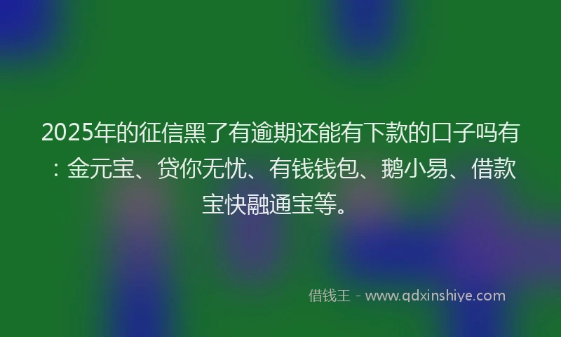 2025年的征信黑了有逾期还能有下款的口子吗有：金元宝、贷你无忧、有钱钱包、鹅小易、借款宝快融通宝等。